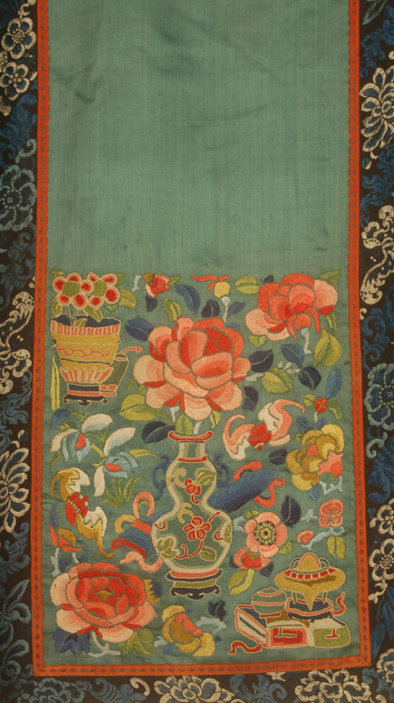 Chinese Embroidered Green Silk Skirt